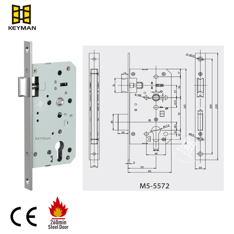 Safety Lock EN12209 Stainless Steel Mortise Lock for Fire Passage Door