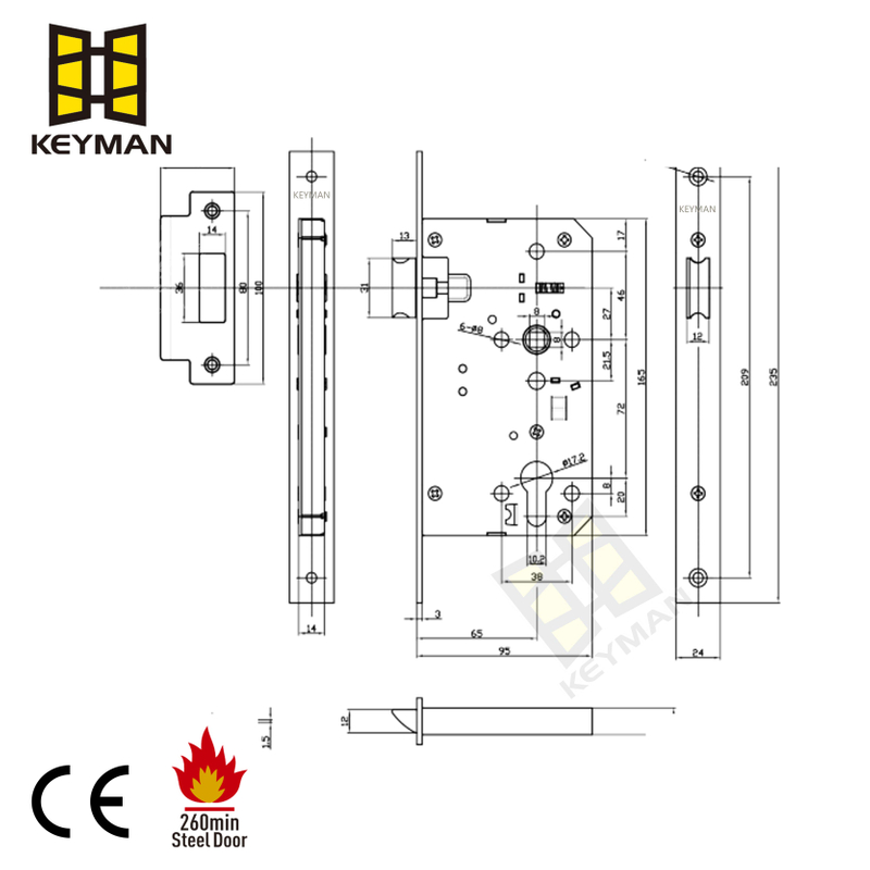 High Security EN 12209 Fire Proof Metal Wooden Commercial Door Latch Deadbolt Mortise Lock