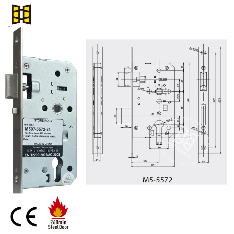 Ce Fire Rated 260mins Mortise Door Lock For Storeroom Door