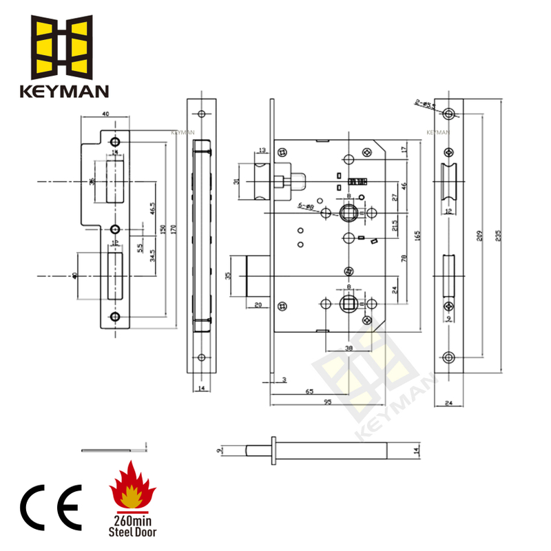 European Mortise Lockset SS304 Stainless Steel Fire Rated Euro Mortice Lock Body 