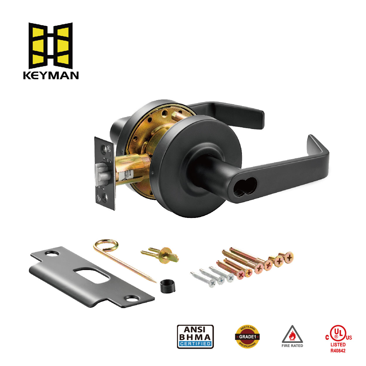 KEYMAN Heavy-Duty Grade 2 Commercial SFIC Cylinder Entry Door Lock,Black Finish