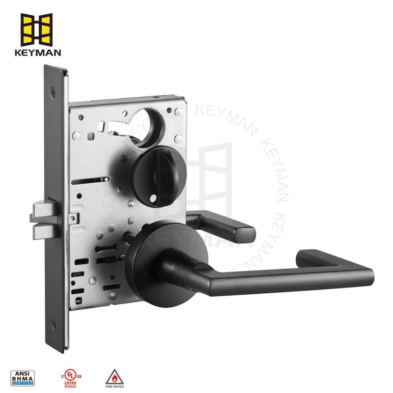 Matte Black Heavy Duty Door Lever ANSI Mortise Lock Privacy M722