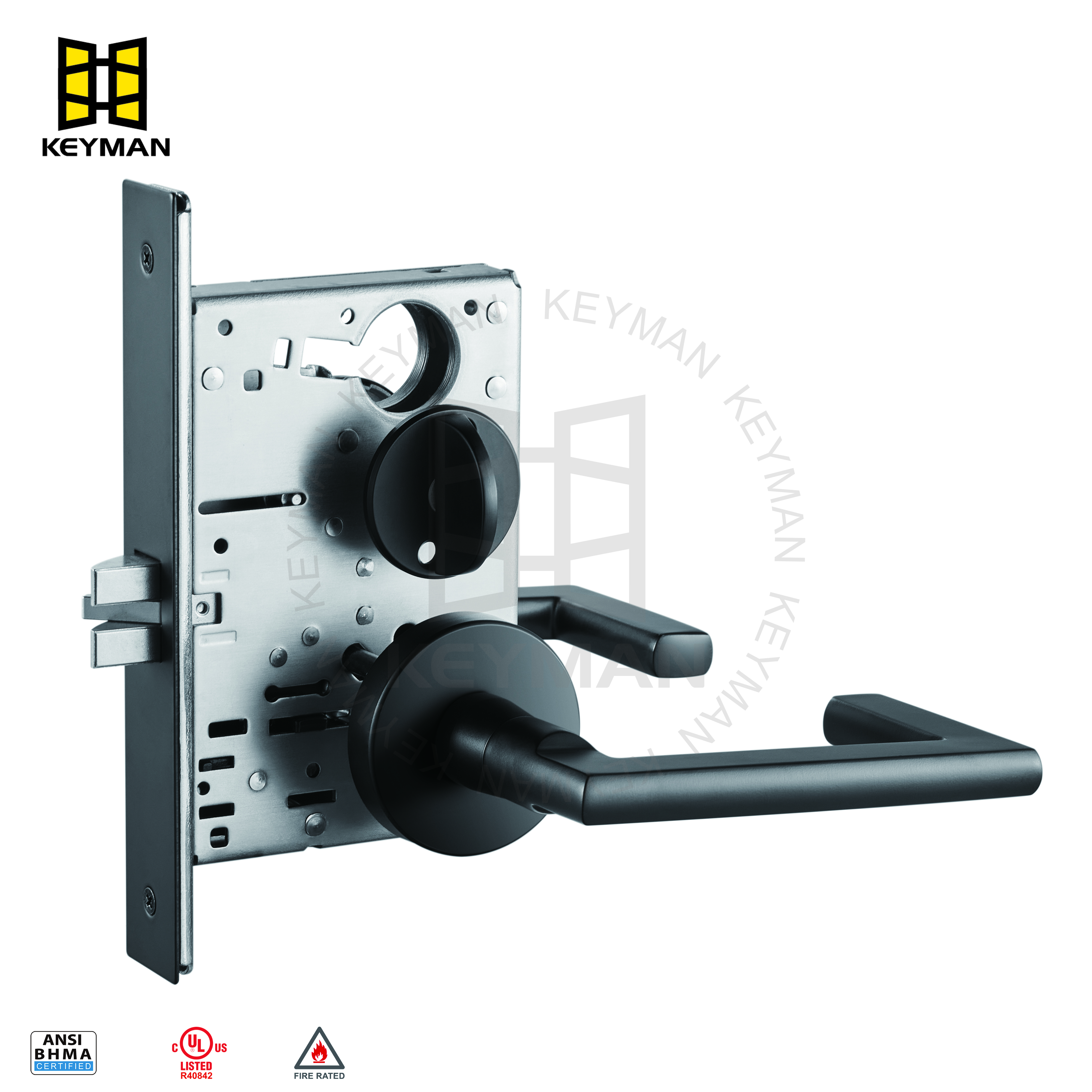 Matte Black Heavy Duty Door Lever ANSI Mortise Lock Privacy M722