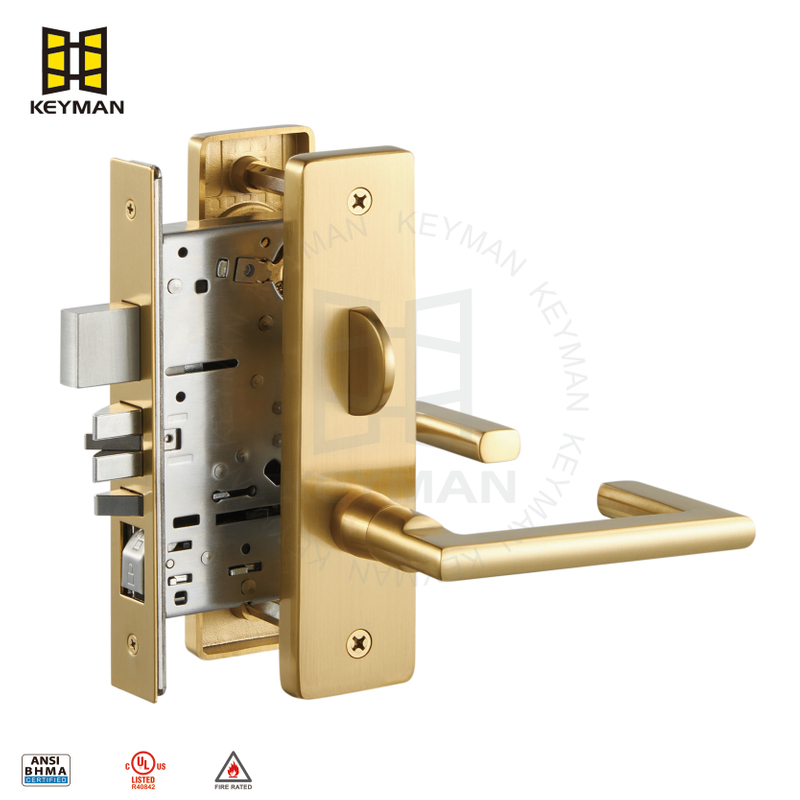 Mordern Design Satin Brass UL Mortise Lock with SFIC Core M720