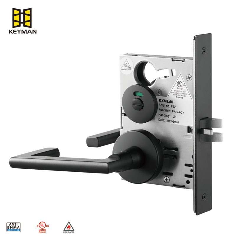 Matte Black Heavy Duty Door Lever ANSI Mortise Lock Privacy M722