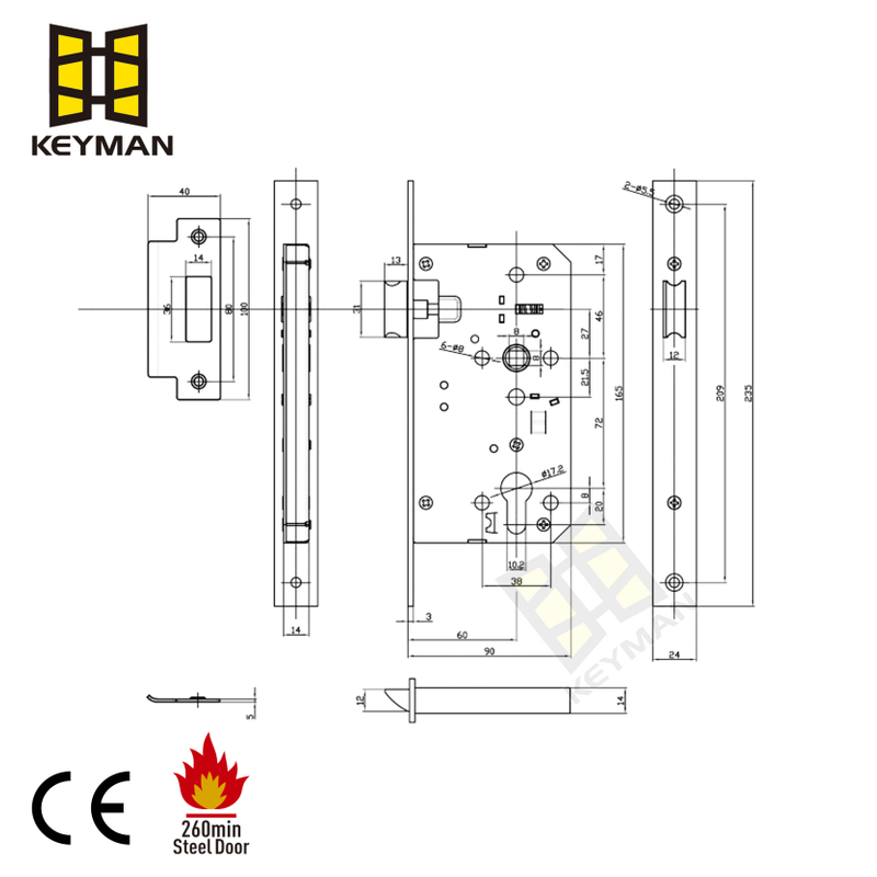 En 12209 Stainless Steel Latch Lock Mortise Outside Door Lock For Passage Door
