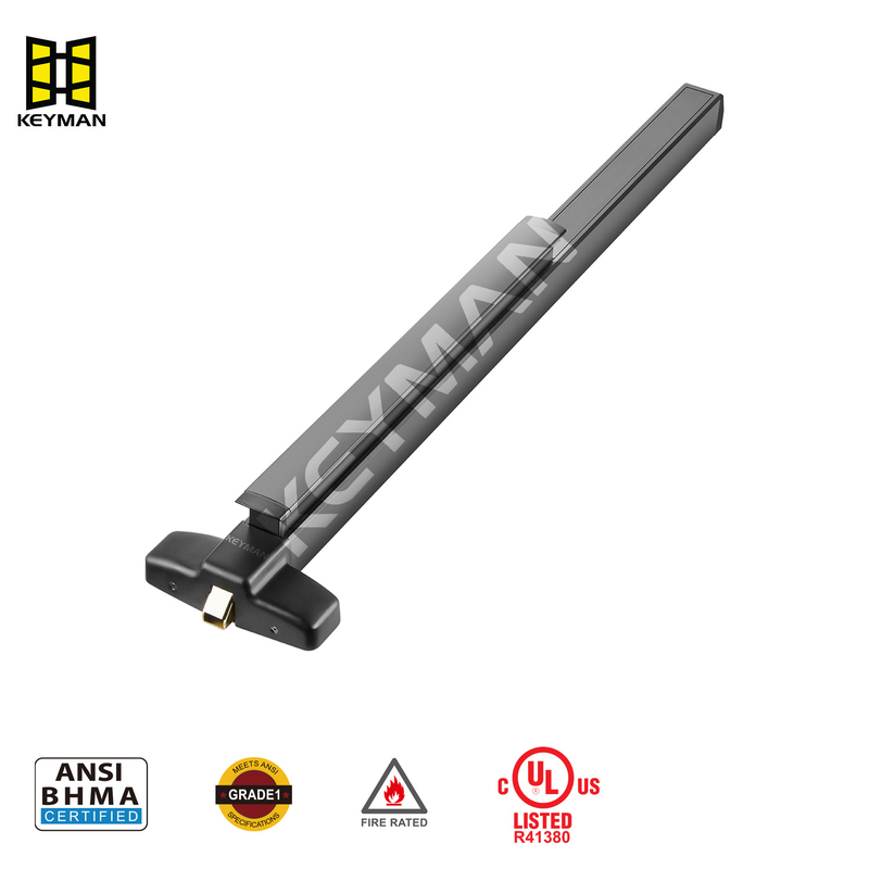 X801-R Premium Black Finish RIM Push Bar Lock - Commercial Grade Push Bar Lock