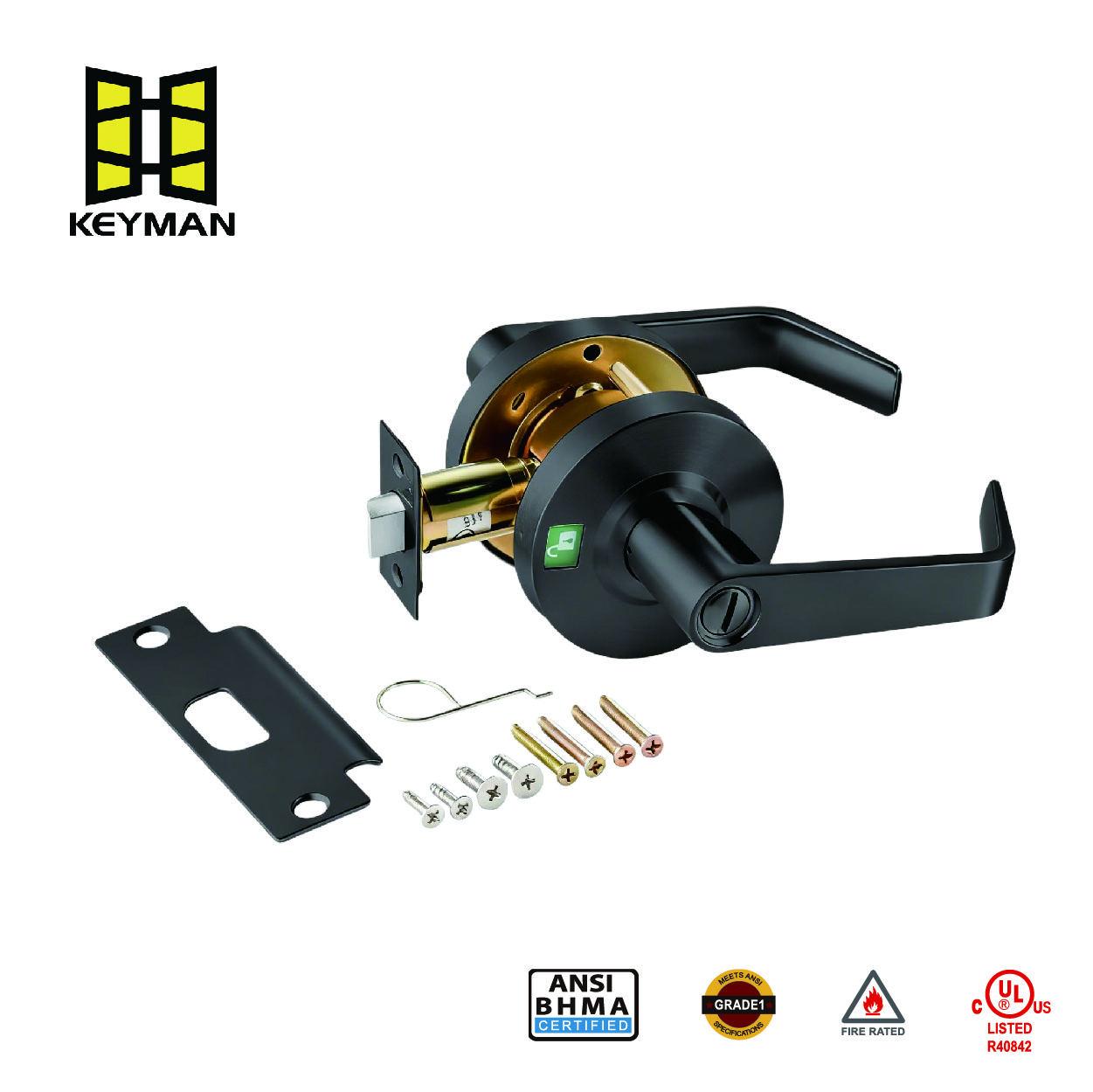 KEYMAN Commercial Door Lock Durable High Traffic Use Ideal for Commercial Bathroom Doors, Occupied Indicator, Privacy Lock,Back Finish