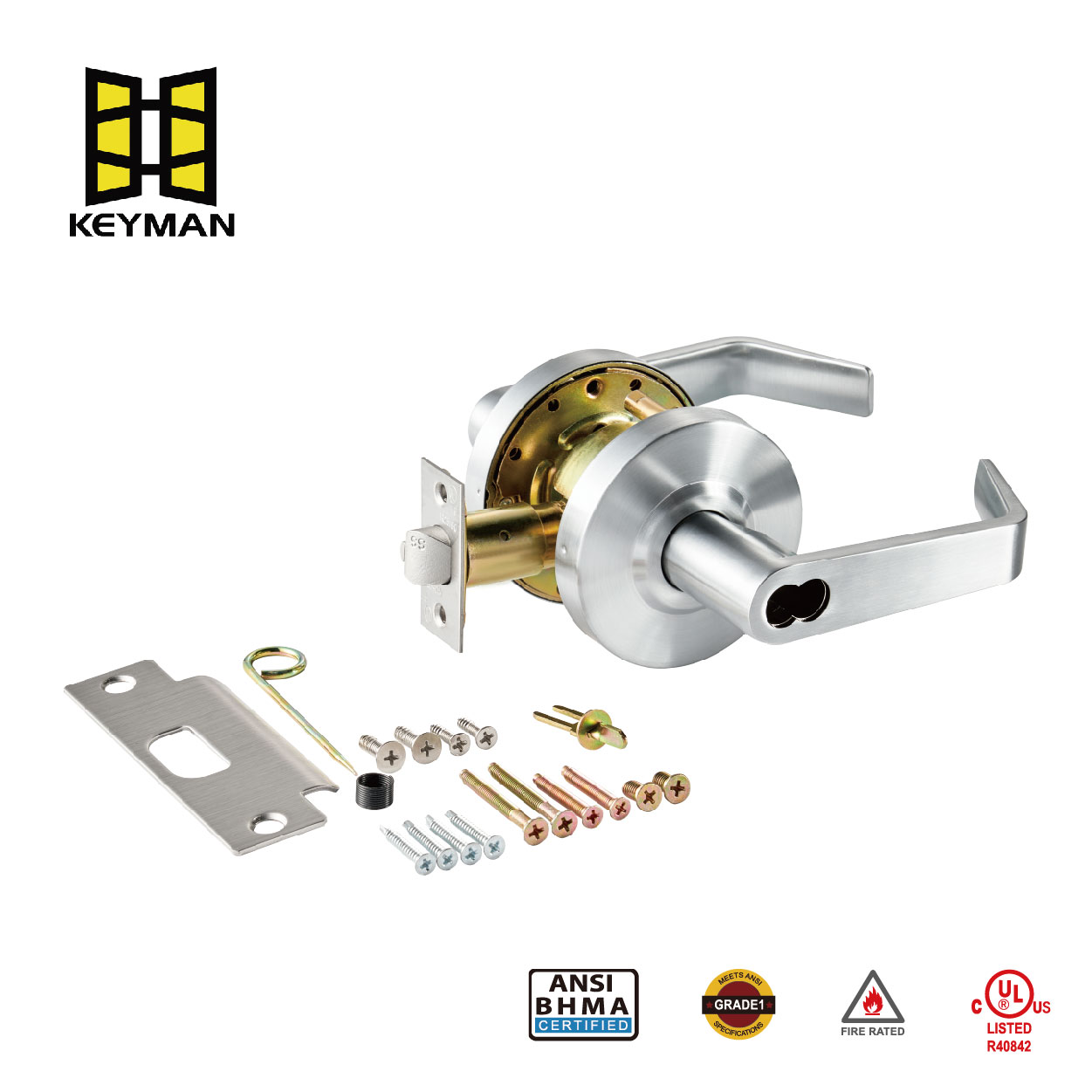 KEYMAN Heavy Duty Lever Style, Grade 2 Commercial SFIC Cylinder Entry Door Lock