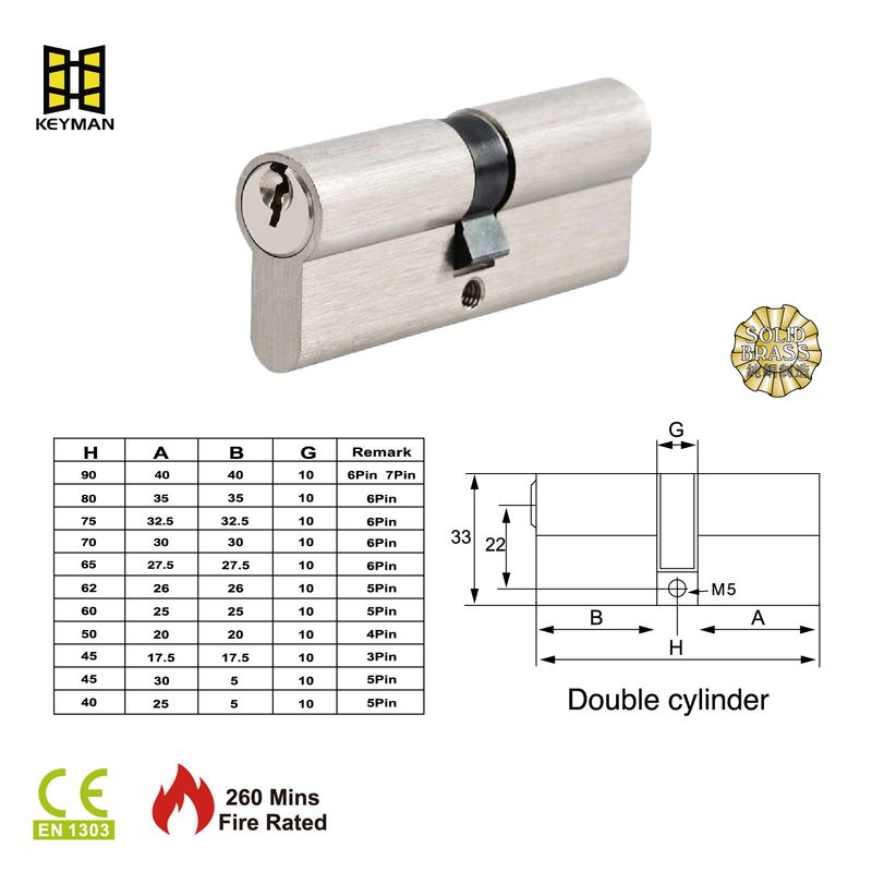 KEYMAN EN 1303 High Security Double Euro Profile Cylinder - 70mm