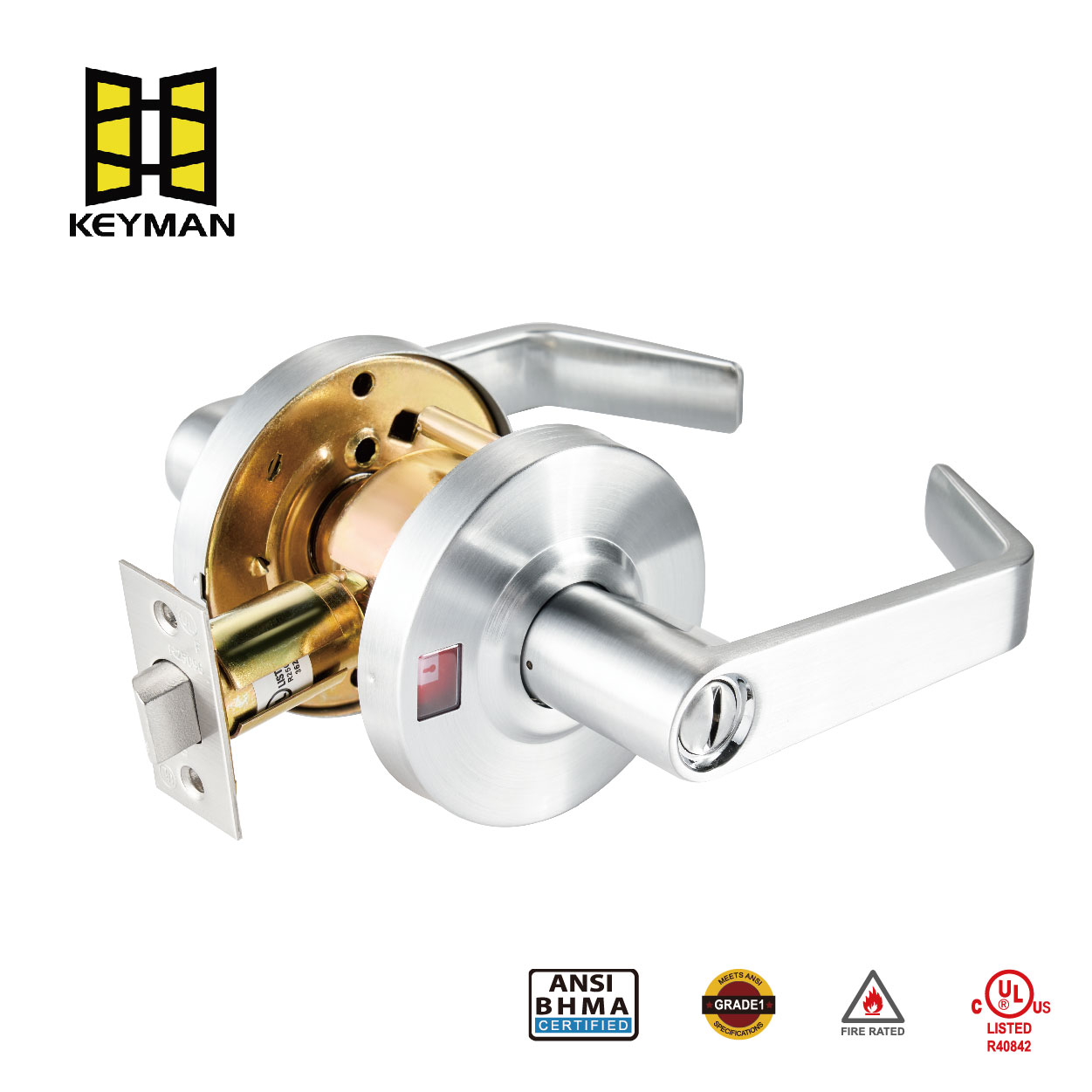 KEYMAN Commercial Door Lock Durable And Certified for High Traffic Use Ideal for Commercial Bathroom Doors, Occupied Indicator, Privacy Lock